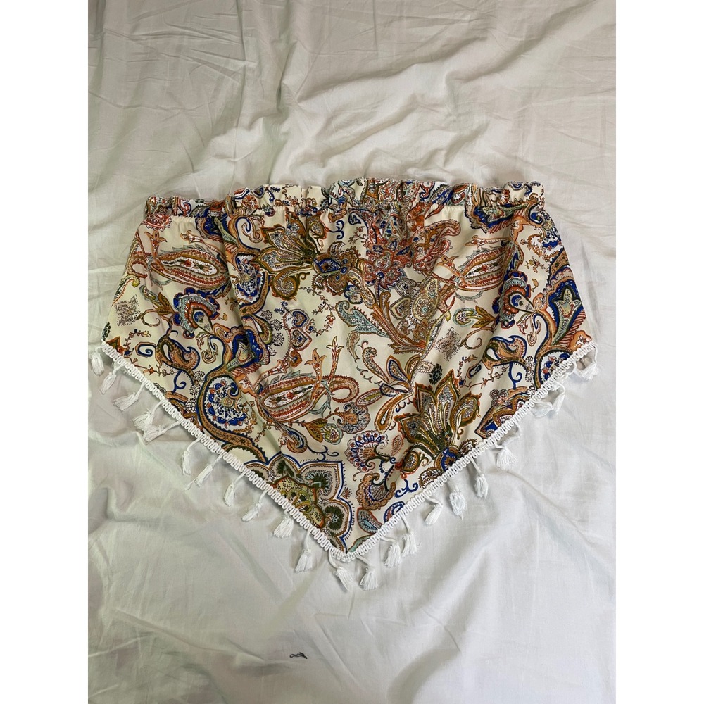 SHEIN Tube Top Womens 2XL Multi Paisley Handkerchief Hem Tassel Boho Strapless